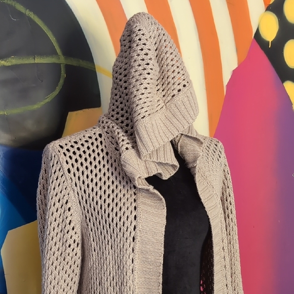 MICHAEL Michael Kors Cream Cardigan Sweater Open-Knit - Picture 3 of 3